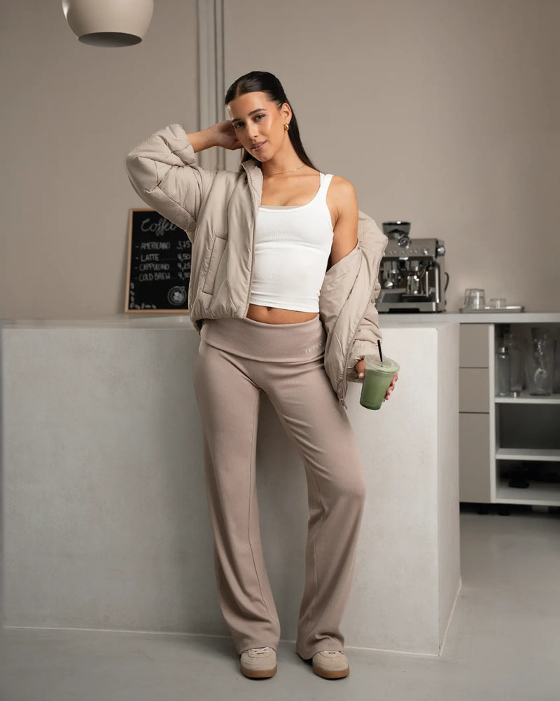 Soft Ribbed Foldover Straight Leg Pants Regular ''Cappuccino''
